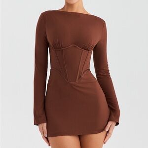 Mistress Rocks Cocoa Long Sleeve Corset Dress